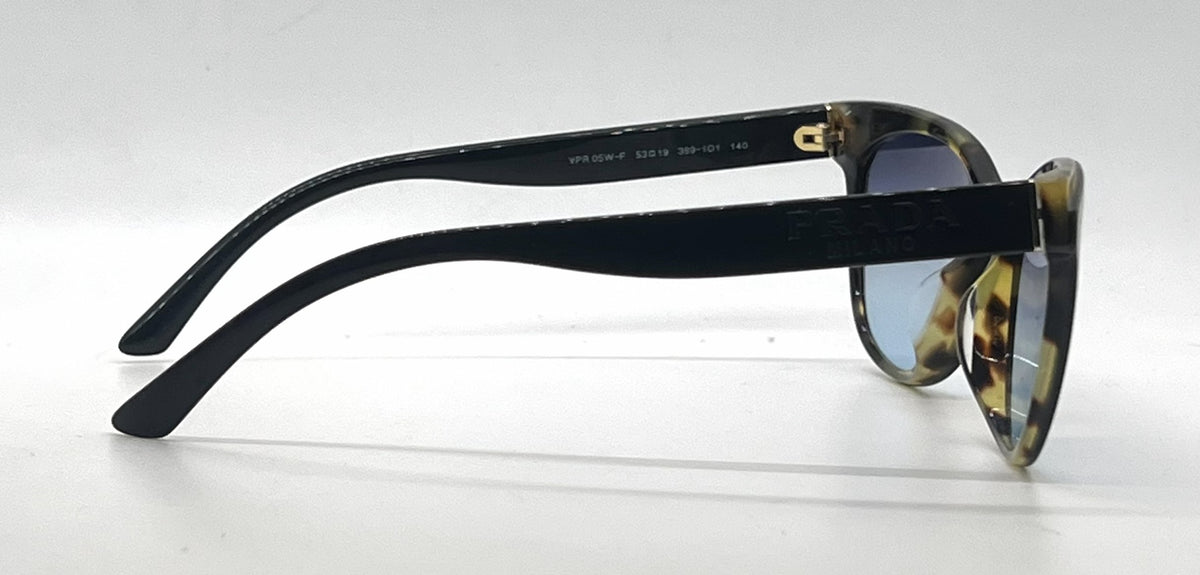 Prada VPR05W-F Black Tortoise Cat Eye Sunglasses-Blue Grey Gradient Custom Lenses-Unworn