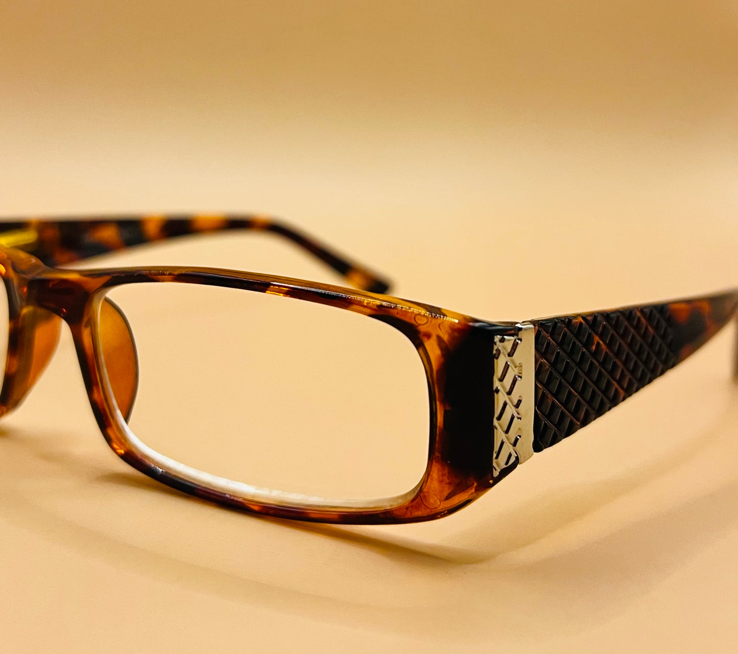 Pablo Zanetti Geometric Narrow Reading Glasses / Rectangular Frames / Spring Hinges / Silver Transition w/ Patterned Arms