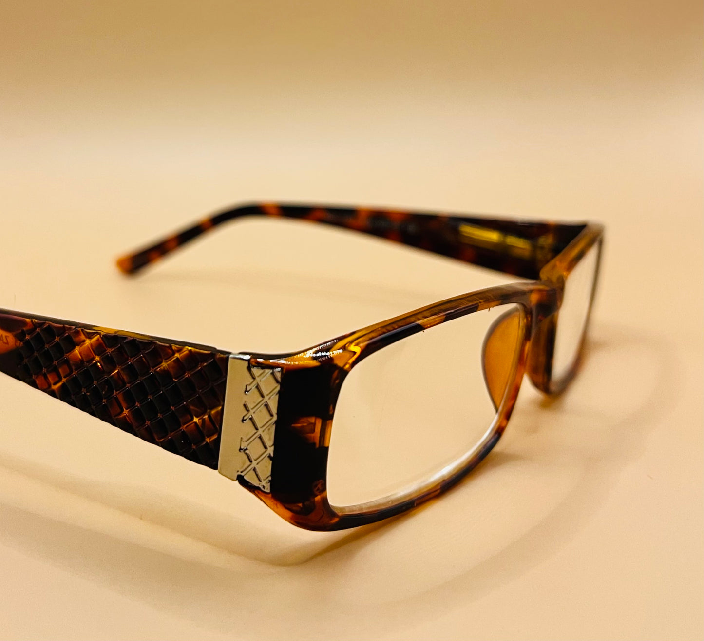 Pablo Zanetti Geometric Narrow Reading Glasses / Rectangular Frames / Spring Hinges / Silver Transition w/ Patterned Arms