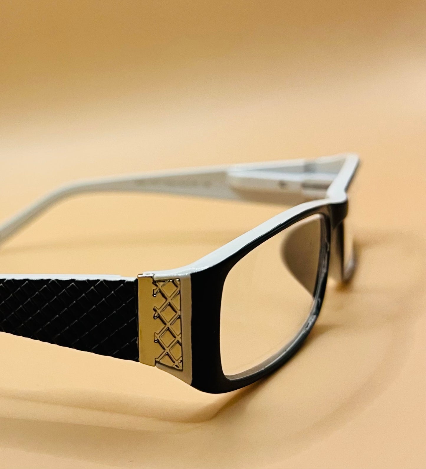 Pablo Zanetti Geometric Narrow Reading Glasses / Rectangular Frames / Spring Hinges / Silver Transition w/ Patterned Arms