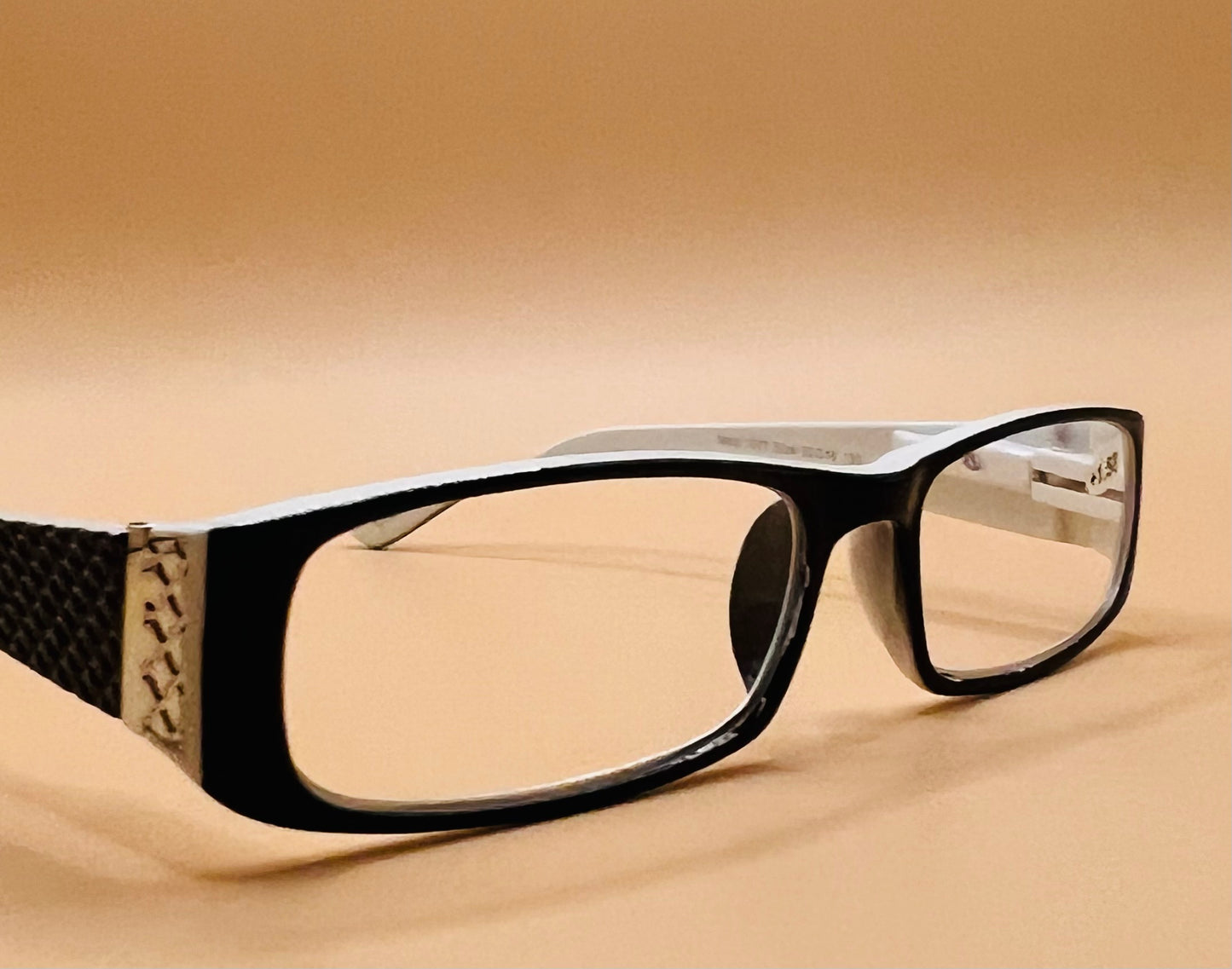 Pablo Zanetti Geometric Narrow Reading Glasses / Rectangular Frames / Spring Hinges / Silver Transition w/ Patterned Arms