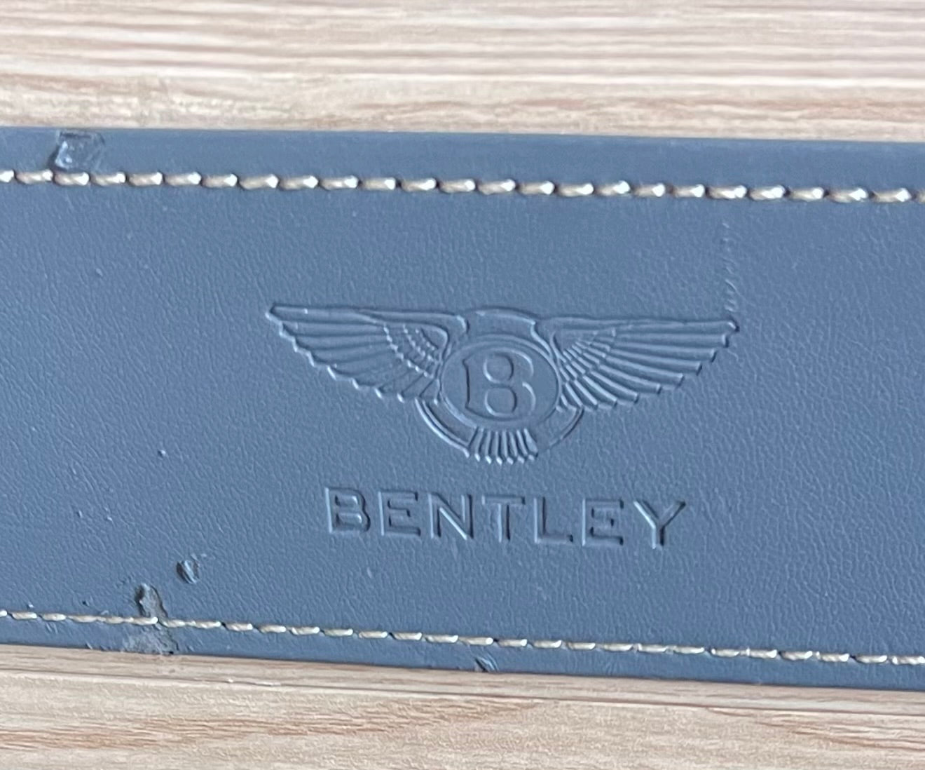 Bentley: Leather Stitched-Embossed-On Wood-Countertop Display-VERY RARE Two Piece Set