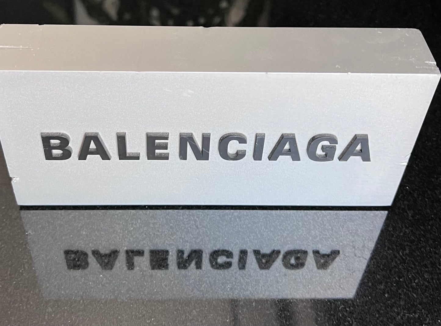 Balenciaga Metal Name Plate-Branded Countertop Display-Raised Lettering 8x4x1.25