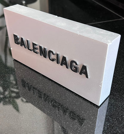 Balenciaga Metal Name Plate-Branded Countertop Display-Raised Lettering 8x4x1.25