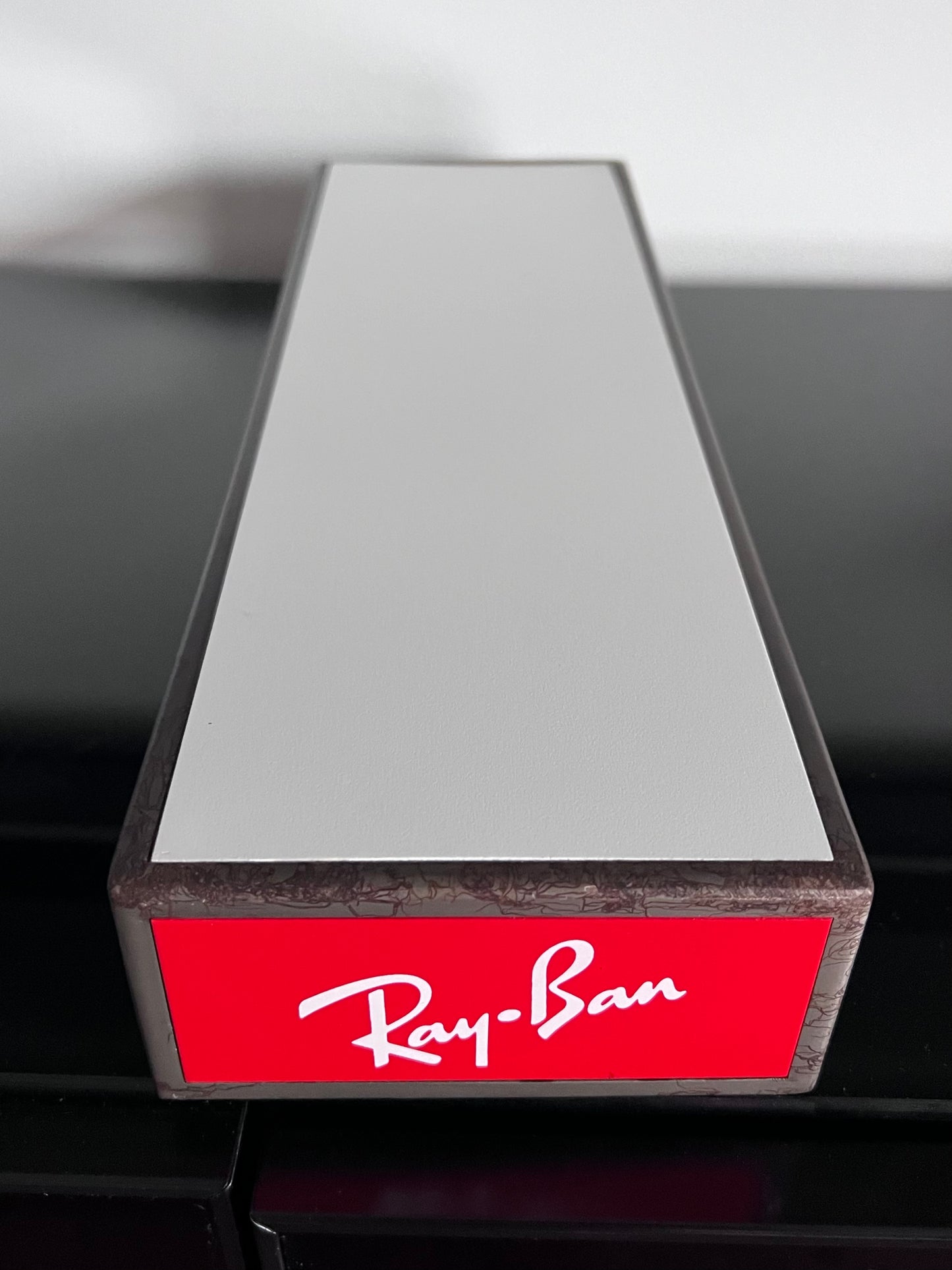 Ray-Ban Countertop Display-2”Riser Stand-Iconic logo-White Top-Patina Base