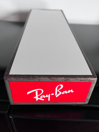 Ray-Ban Countertop Display-2”Riser Stand-Iconic logo-White Top-Patina Base