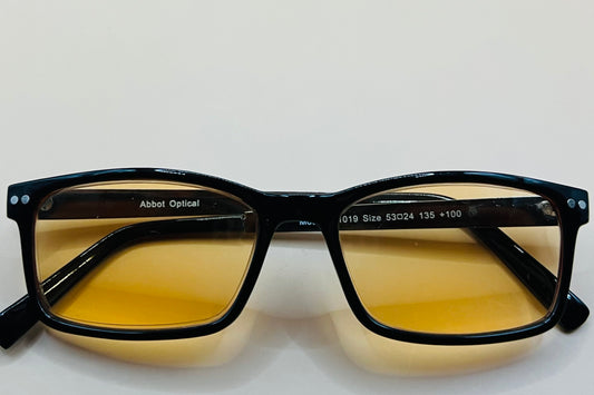 ABBOT OPTICAL AMBER LENS, BLUE LIGHT BLOCKING GAMING & COMPUTER GLASSES-BRAND NEW (magnification +1.0-+3.5)