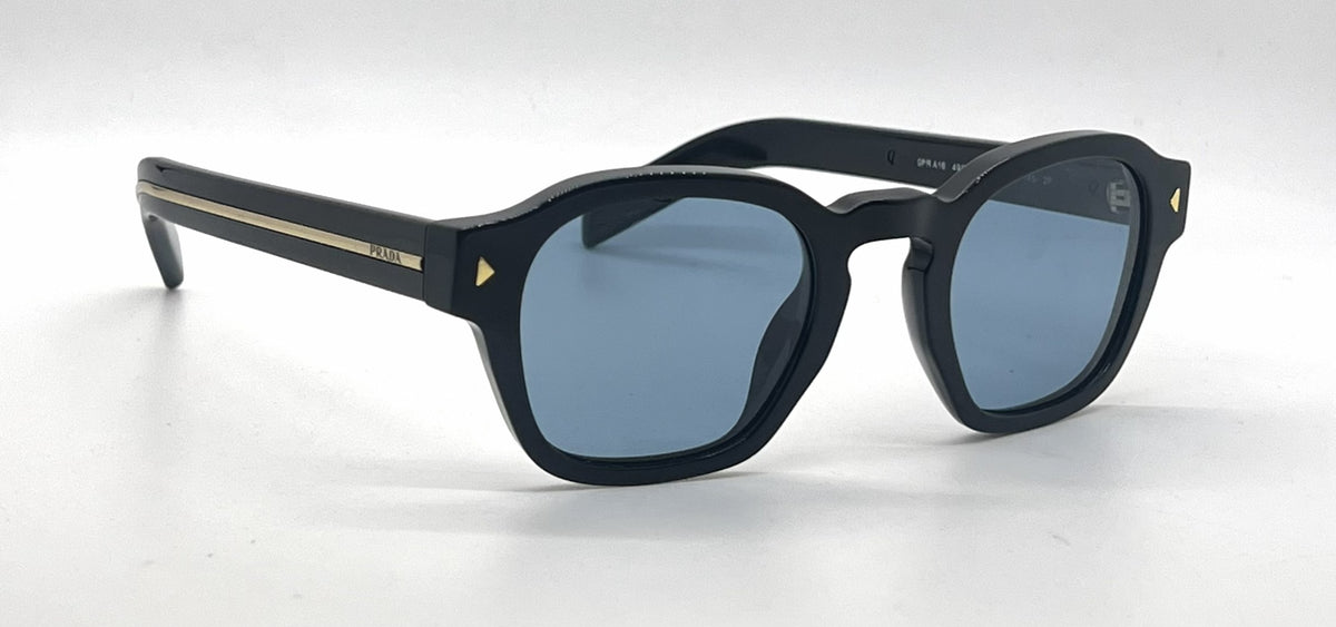 Prada PR A16S 16K-04D Black Geometric Sunglasses-Light Blue Custom Lenses-Unworn