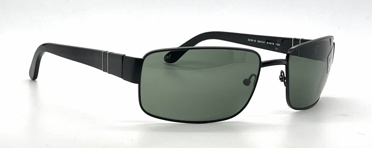 Persol 2230-S 594/31 Black Rectangular Sunglasses-Green Glass Lenses-Unworn