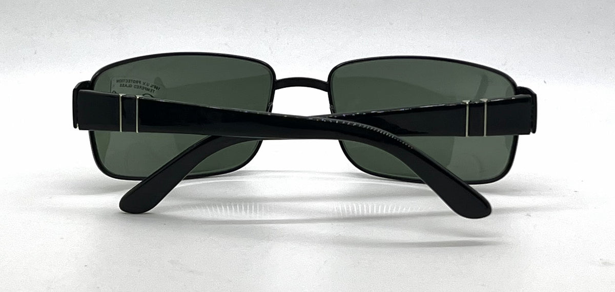 Persol 2230-S 594/31 Black Rectangular Sunglasses-Green Glass Lenses-Unworn