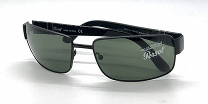 Persol 2230-S 594/31 Black Rectangular Sunglasses-Green Glass Lenses-Unworn