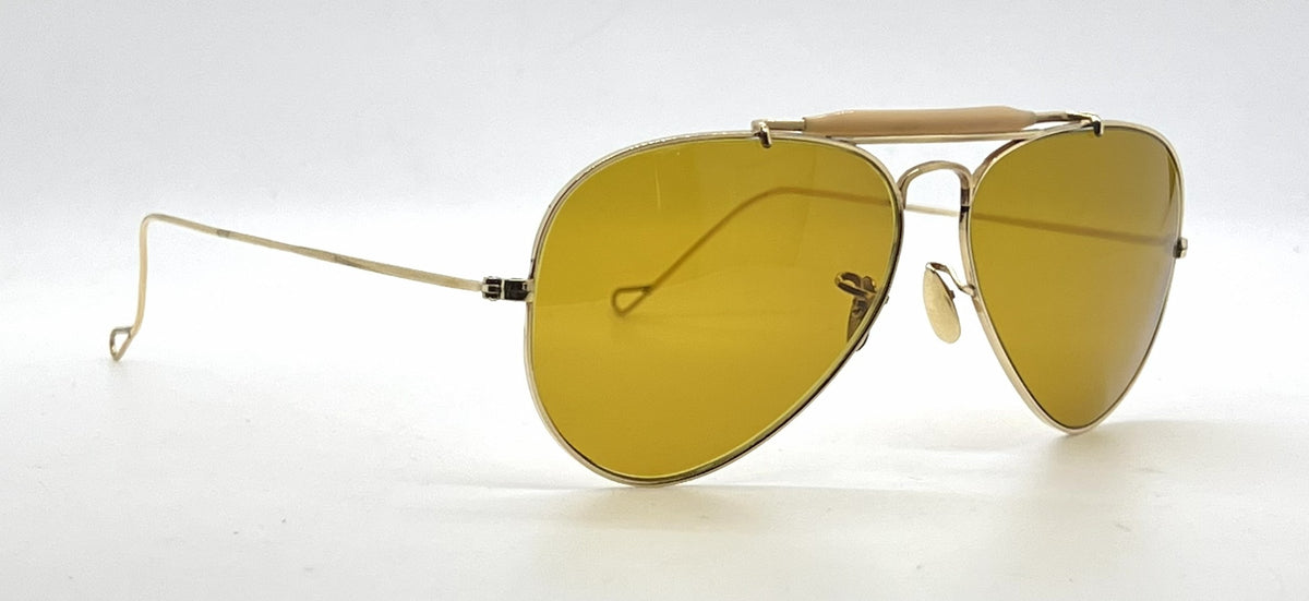 Ray-Ban Gold Double-Bridge Aviator Sunglasses-Amber Lenses-Unworn-Italy