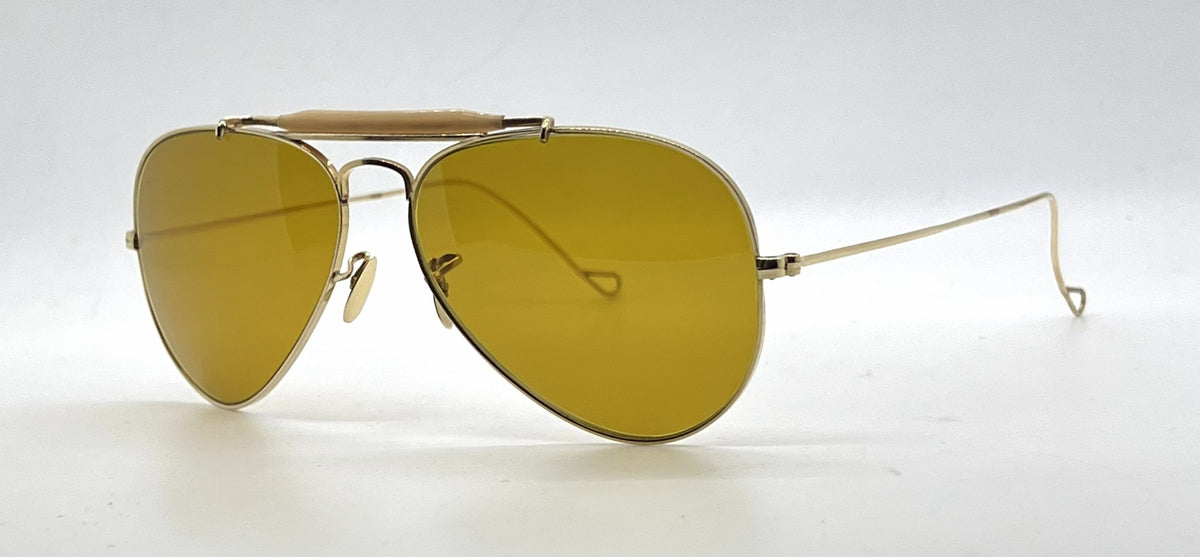Ray-Ban Gold Double-Bridge Aviator Sunglasses-Amber Lenses-Unworn-Italy