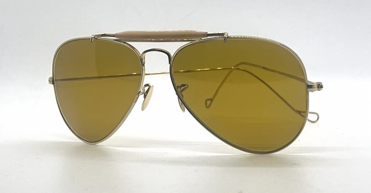 Ray-Ban Gold Double-Bridge Aviator Sunglasses-Amber Lenses-Unworn-Italy