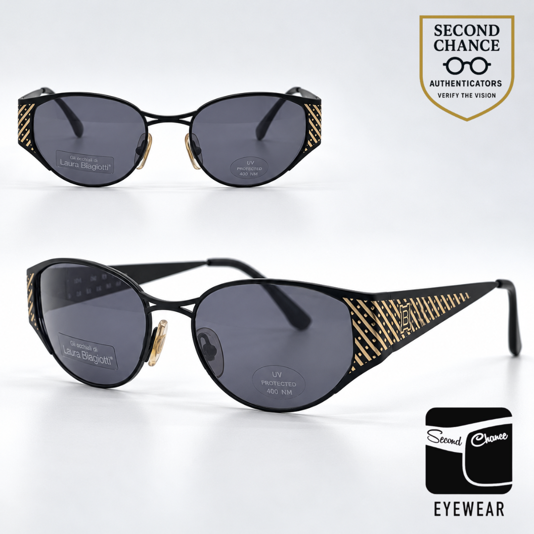 Laura Biagiotti T 684/S QD8 Black / Gold Cat-Eye Sunglasses-Dark Grey Lenses-Unworn