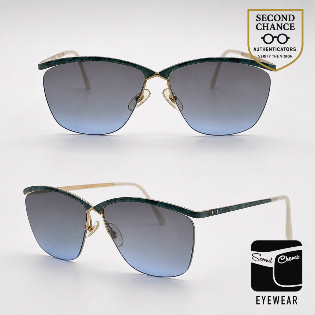 Logo Paris 101-02 Teal Gold Semi-Rimless Vintage Aviator Sunglasses-Unworn-France