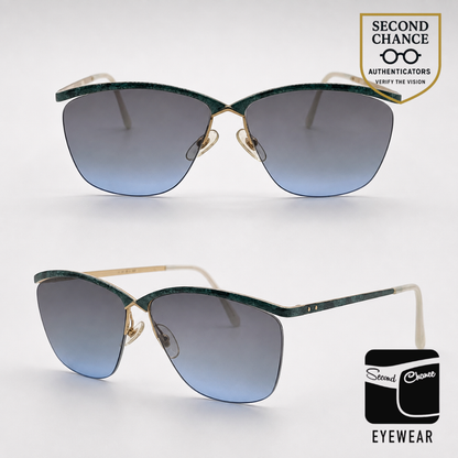Logo Paris 101-02 Teal Gold Semi-Rimless Vintage Aviator Sunglasses-Unworn-France