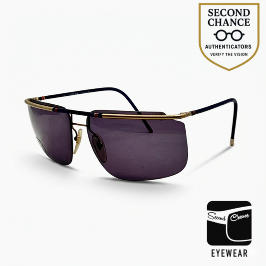 Lozza USA 6504-VINTAGE Shield Sunglasses-Blue Gold Aviator-NOS/UNWORN