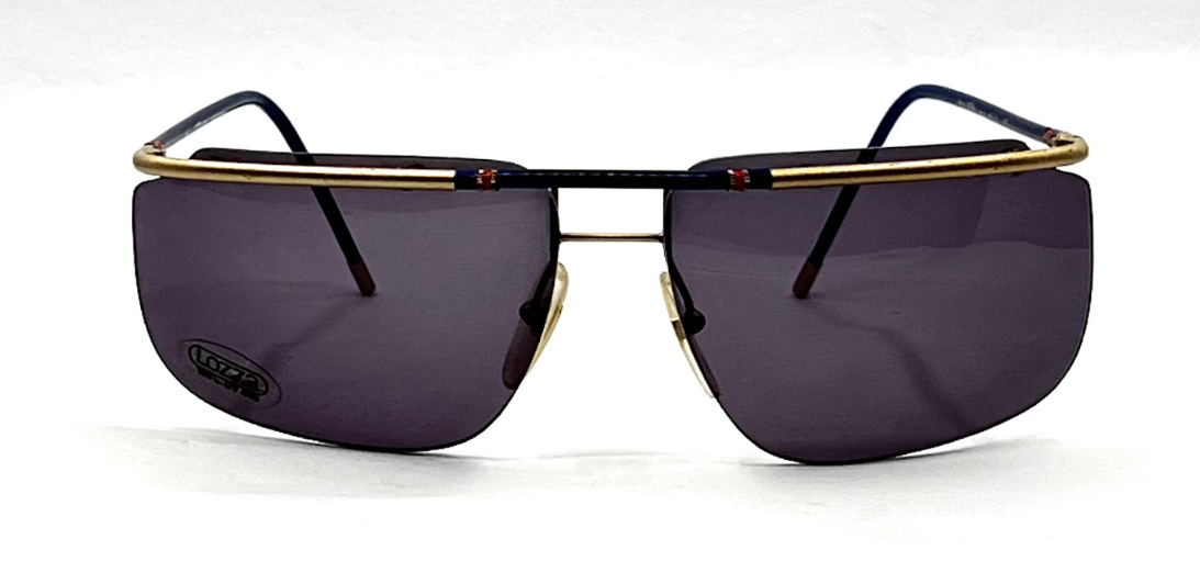 Lozza USA 6504-VINTAGE Shield Sunglasses-Blue Gold Aviator-NOS/UNWORN