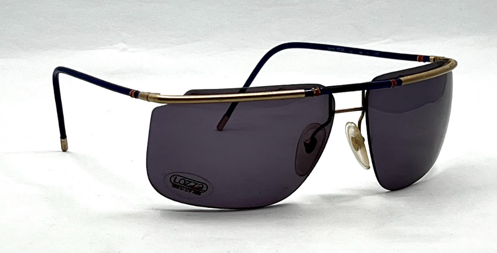 Lozza USA 6504-VINTAGE Shield Sunglasses-Blue Gold Aviator-NOS/UNWORN