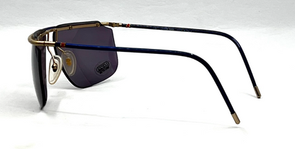 Lozza USA 6504-VINTAGE Shield Sunglasses-Blue Gold Aviator-NOS/UNWORN