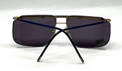 Lozza USA 6504-VINTAGE Shield Sunglasses-Blue Gold Aviator-NOS/UNWORN