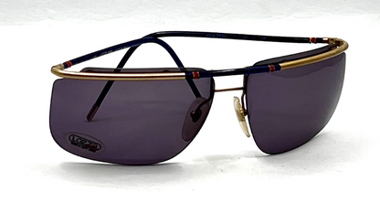 Lozza USA 6504-VINTAGE Shield Sunglasses-Blue Gold Aviator-NOS/UNWORN