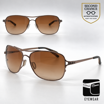 Oakley Conquest OO4101-02 Rose Gold Aviator Sunglasses-Brown Gradient Lenses-Unworn