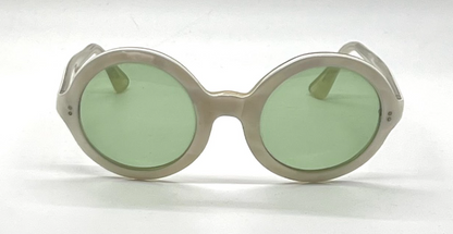 OCULLENS France-VINTAGE Round Sunglasses Pearl Acetate-Green Glass Lens UNWORN/NOS
