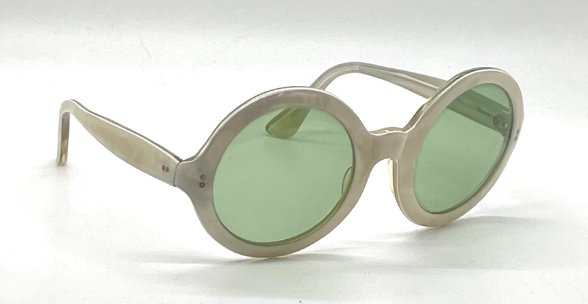 OCULLENS France-VINTAGE Round Sunglasses Pearl Acetate-Green Glass Lens UNWORN/NOS