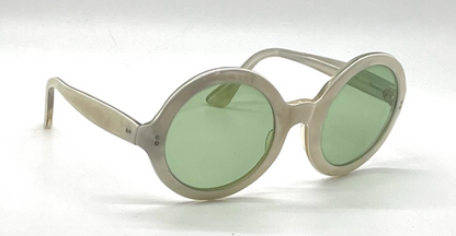 OCULLENS France-VINTAGE Round Sunglasses Pearl Acetate-Green Glass Lens UNWORN/NOS