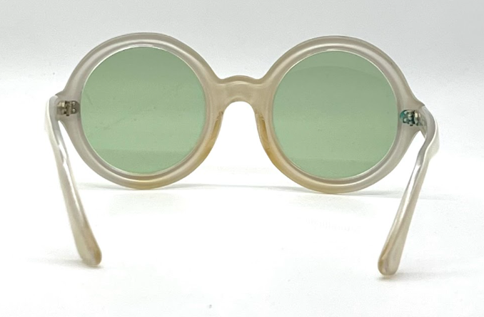 OCULLENS France-VINTAGE Round Sunglasses Pearl Acetate-Green Glass Lens UNWORN/NOS