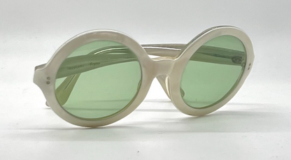 OCULLENS France-VINTAGE Round Sunglasses Pearl Acetate-Green Glass Lens UNWORN/NOS
