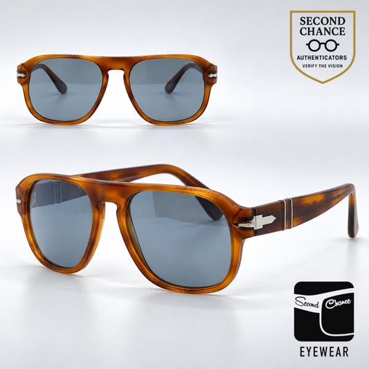 Persol Jean PO3310S 96/56 Terra di Siena Square Sunglasses-Light Blue Lenses-Unworn