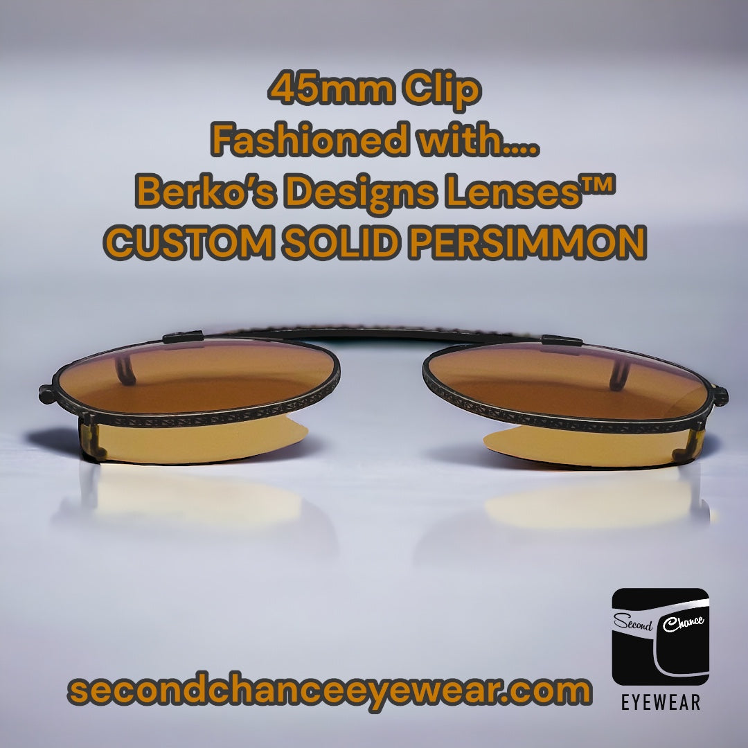 ANTIQUE 45mm ClipOn-Gold Engravings and Patina with Brand New Berko’s Designs Lenses™️ Custom Solid Persimmon Lenses