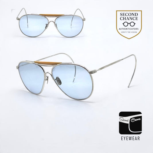 American Optical Navy 12K Gold-Filled Aviator Vintage Sunglasses-New Custom Blue Lenses