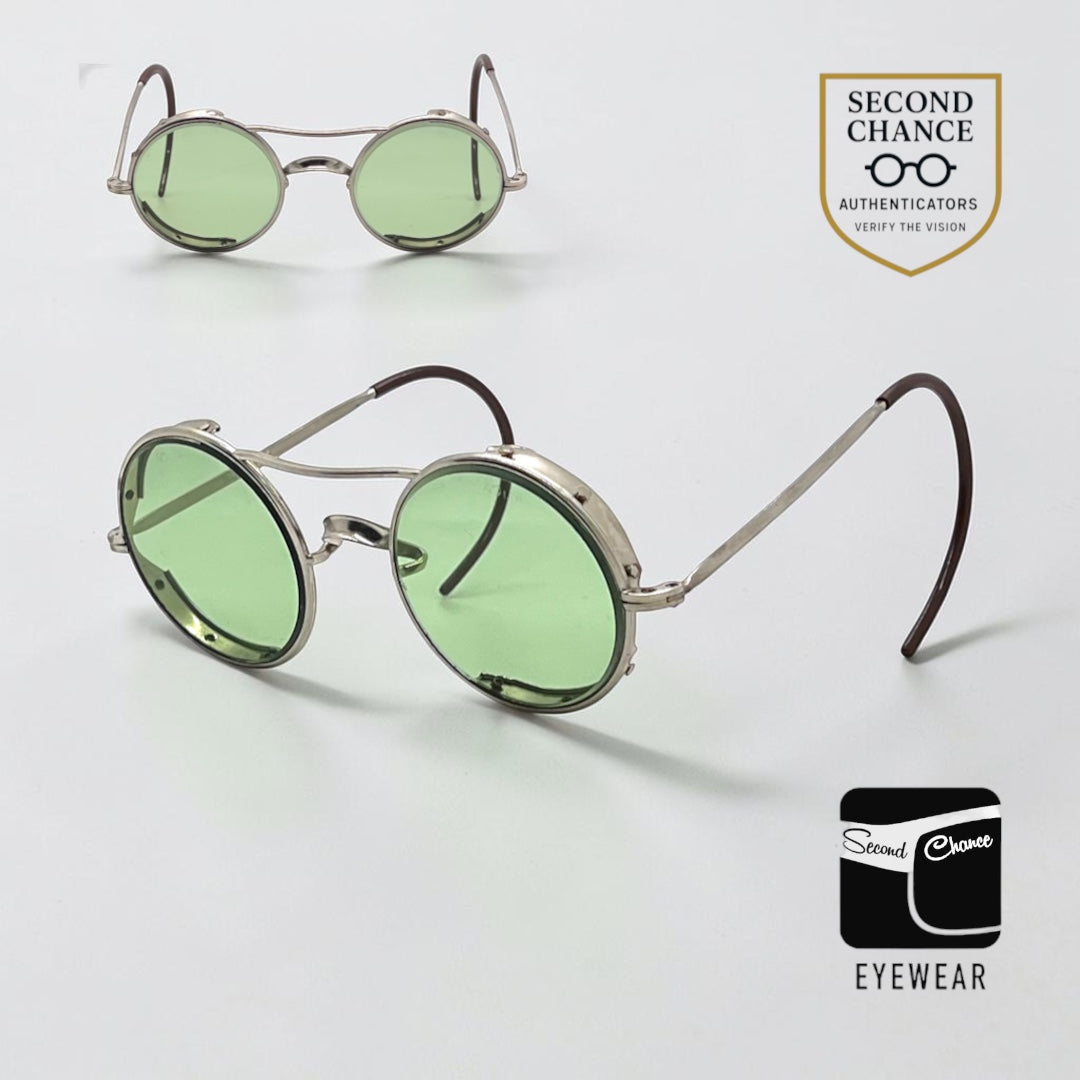 American Optical-Vintage AO Round Green Lens Metal Safety Glasses-All Original