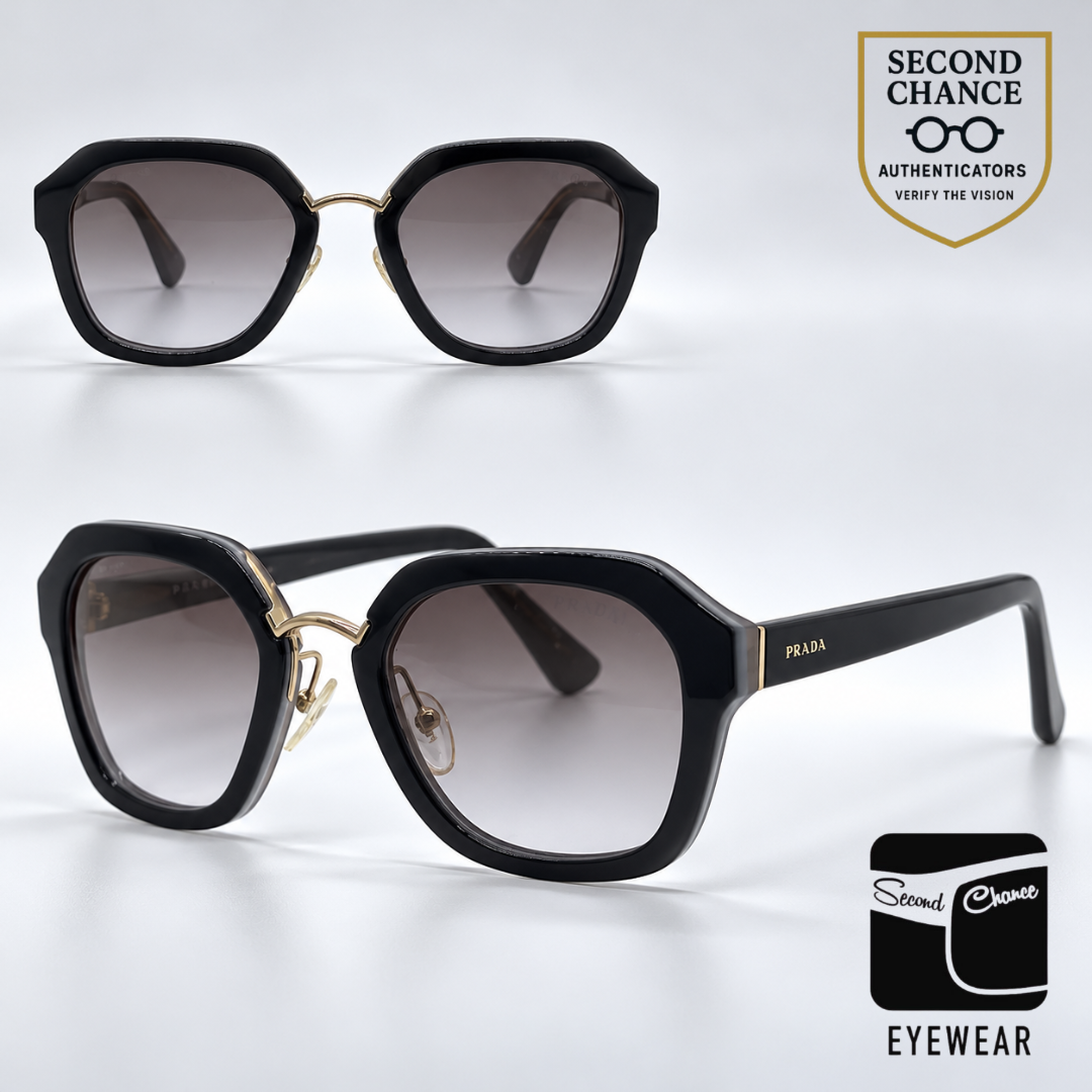 Prada Cinema SPR25R UEE-3E2 Black Grey Square Sunglasses-Grey Gradient Lenses-Unworn