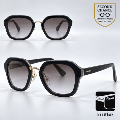 Prada Cinema SPR25R UEE-3E2 Black Grey Square Sunglasses-Grey Gradient Lenses-Unworn