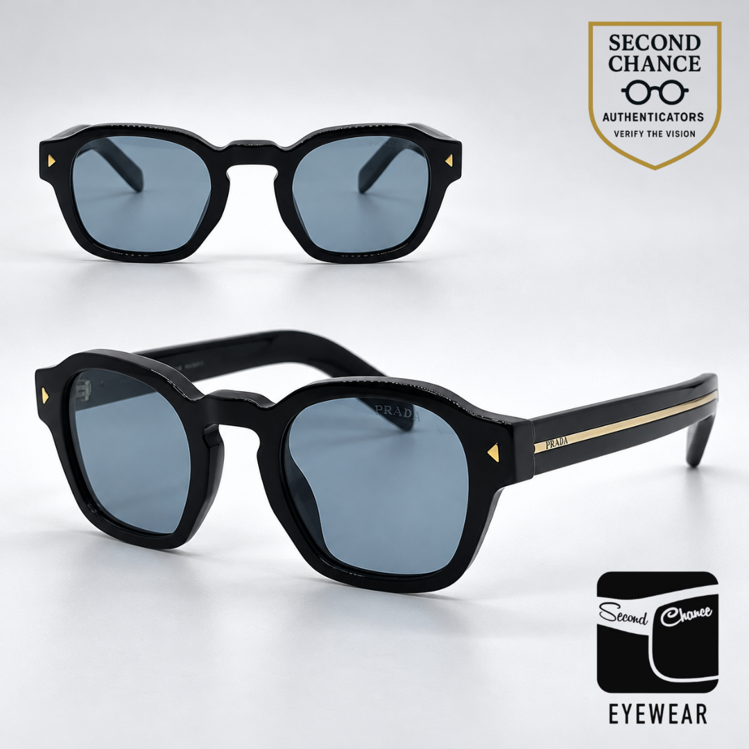 Prada PR A16S 16K-04D Black Geometric Sunglasses-Light Blue Custom Lenses-Unworn