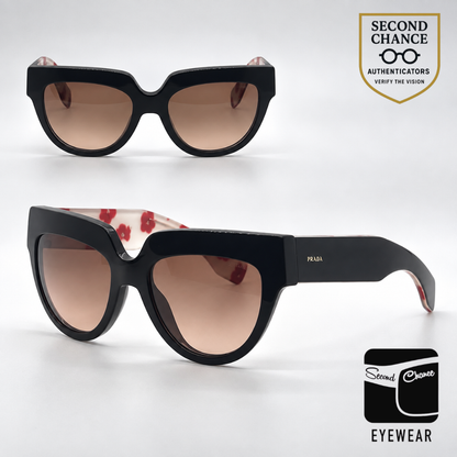 Prada Poeme SPR29P 1AB-0A5 Black Floral Cat Eye Sunglasses-Unworn-Italy