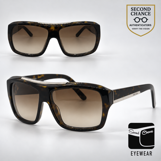 Prada SPR13L 2AU-6S1 Tortoise Silver Brow Aviator-Vintage Sunglasses-Unworn-Italy