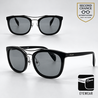 Prada SPR17Q 1AB-3C2 Black Square Sunglasses-Light Grey Lenses-Unworn