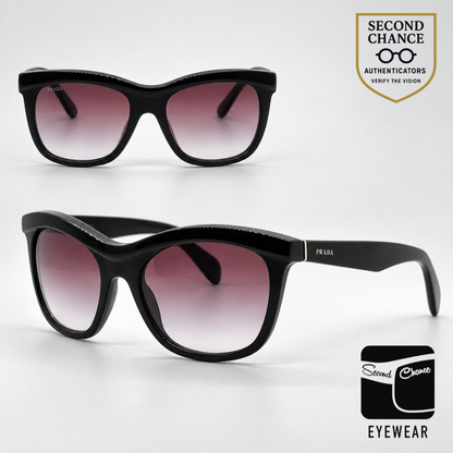 Prada SPR19P 1AB-4V1 Black Cat-eye Sunglasses Violet Gradient Lenses-Unworn