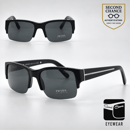 Prada SPR30L 1AB-1A1 Black Semi-Rimless Vintage Sunglasses Grey Blue Lenses-Unworn