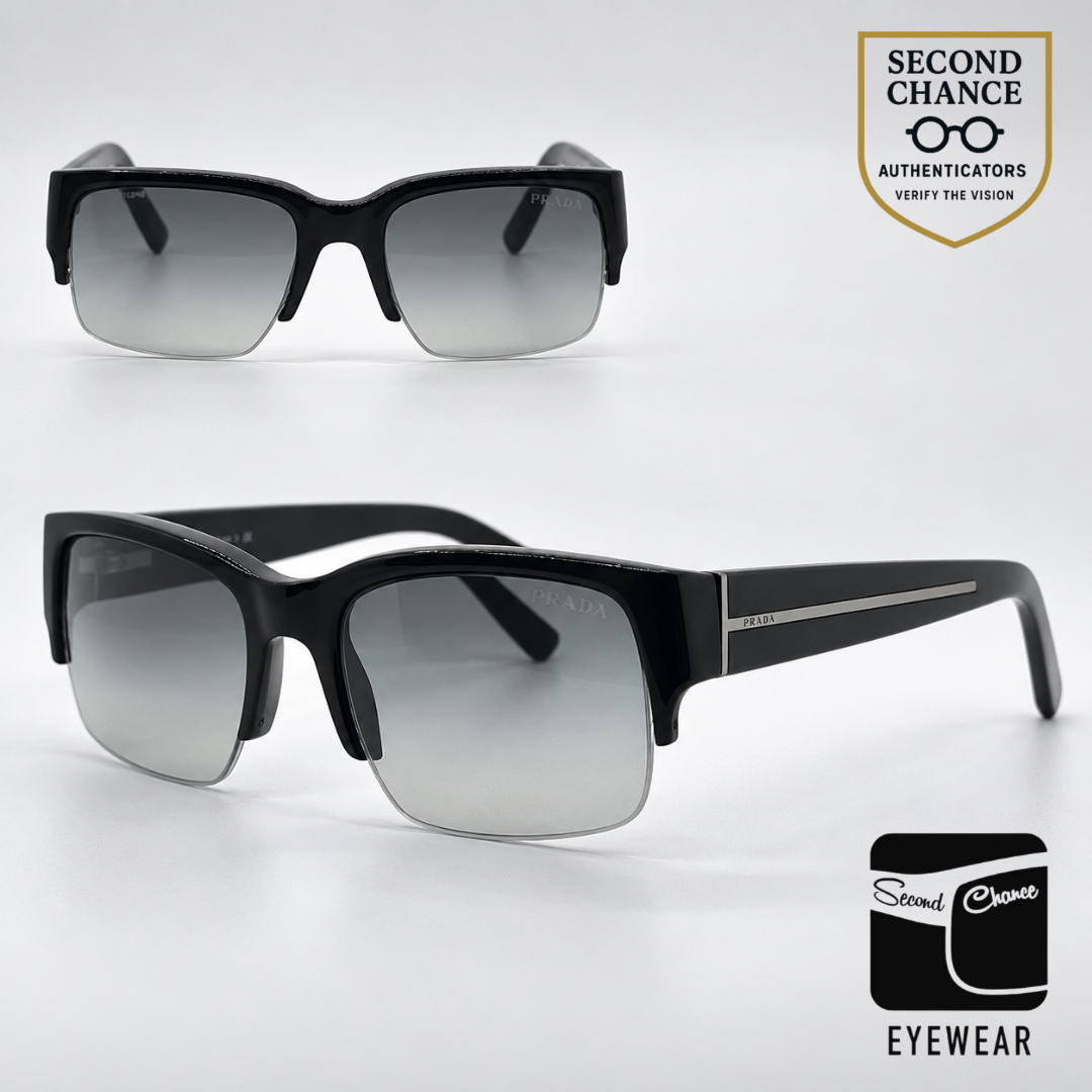 Prada SPR30L 7BN-3M1 Black Semi-Rimless Sunglasses Dark Grey Gradient Lenses-Unworn