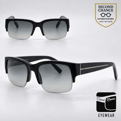 Prada SPR30L 7BN-3M1 Black Semi-Rimless Sunglasses Dark Grey Gradient Lenses-Unworn