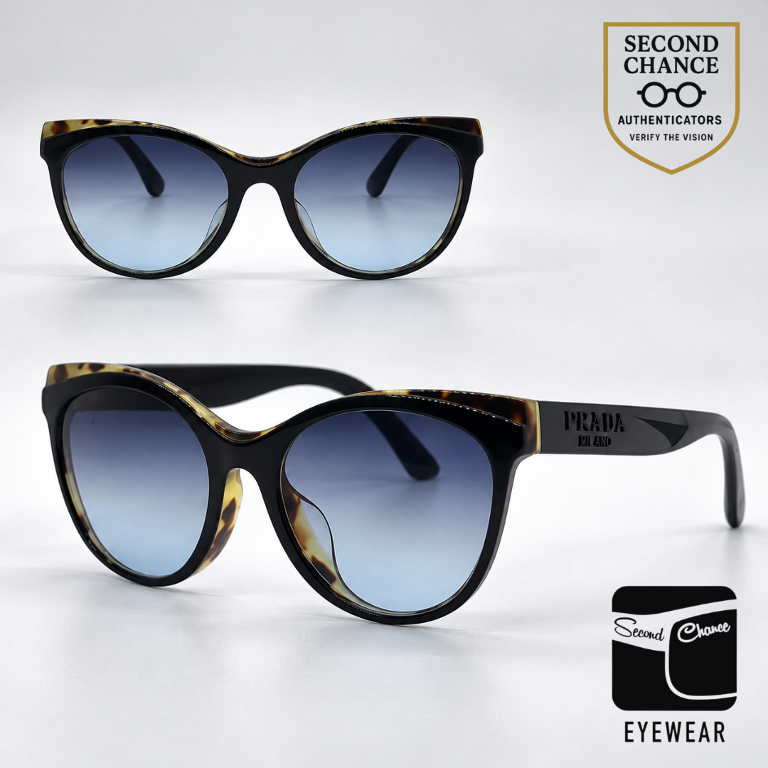 Prada VPR05W-F Black Tortoise Cat Eye Sunglasses-Blue Grey Gradient Custom Lenses-Unworn