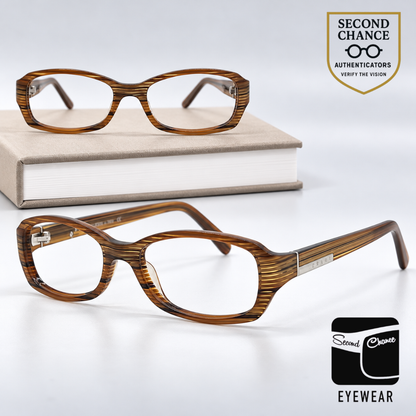 Prada VPR 06F 0BP-101 Brown Woodgrain Vintage Eyeglasses-Unworn-Italy
