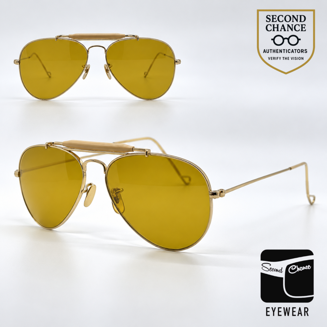 Ray-Ban Gold Double-Bridge Aviator Sunglasses-Amber Lenses-Unworn-Italy